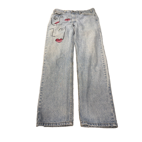 Vintage Levi’s 505 W32 L30 Made in USA Custom Face Art Jeans